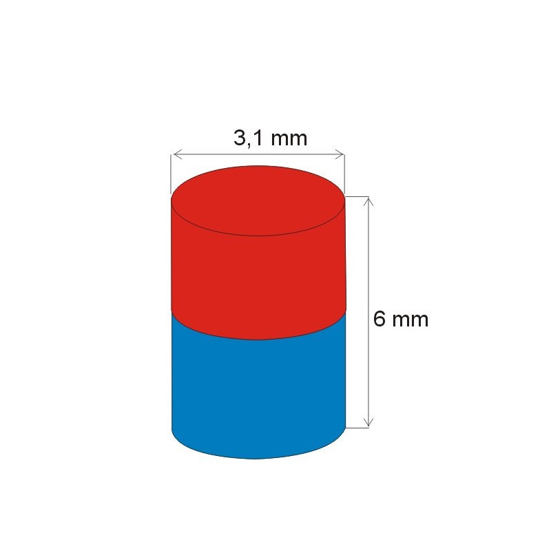 Magnet neodim cilindru cu diam.3,1x6 N 80 °C, VMM4-N30