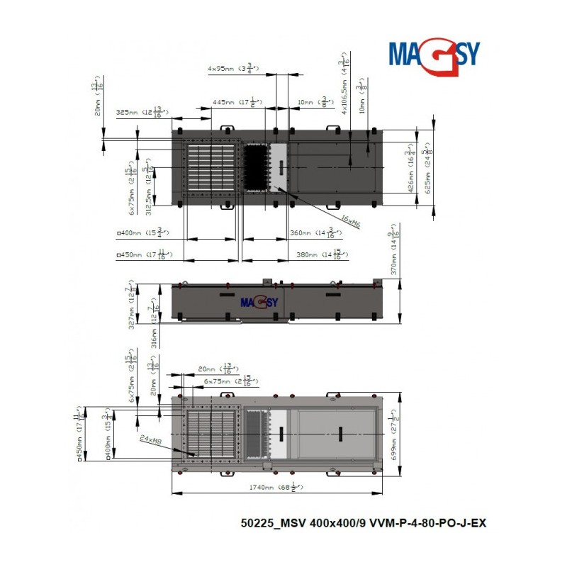 Separator magnetic unilateral MSV 400x400/9 VVM-P-4-80-PO-J-EX
