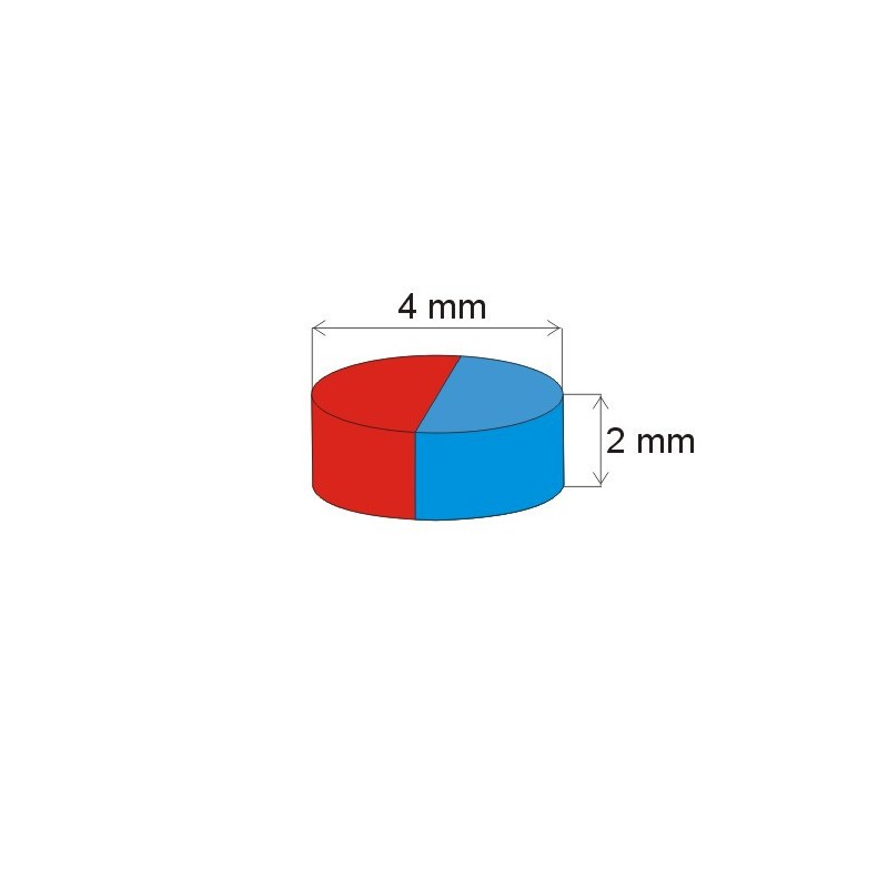 Magnet neodim cilindru, DIAMETRAL, cu diam.4x2 N 80 °C, VMM2