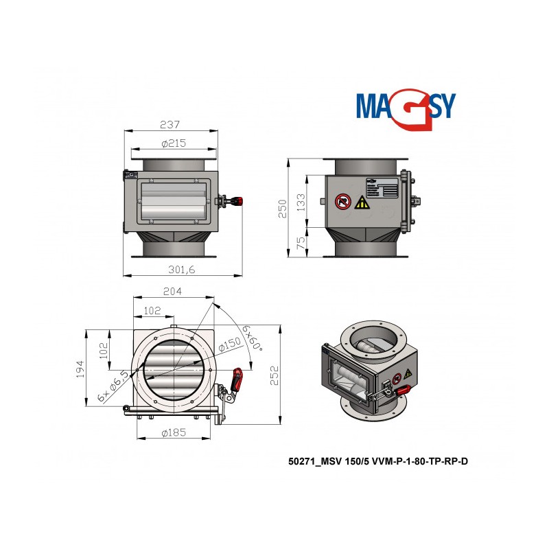 Separator magnetic cu grile MSV 150/5 VVM-P-1-80-TP-RP-D