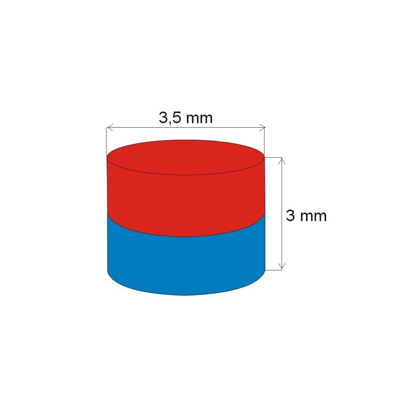 Magnet neodim cilindru cu diam.3,5x3 N 80 °C, VMM5-N38