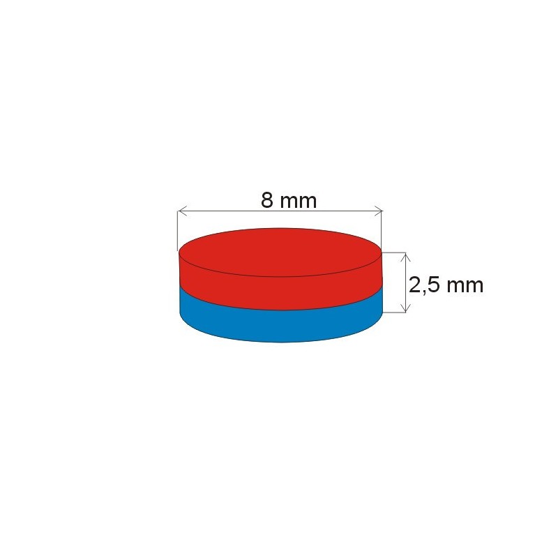 Magnet neodim cilindru cu diam.8x2,5 N 80 °C, VMM5-N38