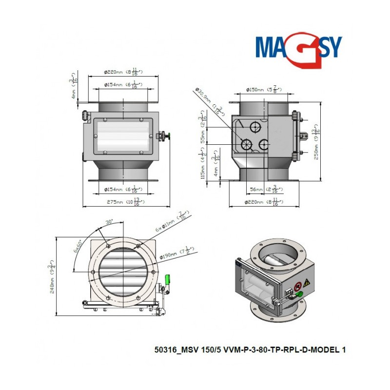 Separator magnetic cu grile MSV 150/5 VVM-P-3-80-TP-RPL-D-MODEL 1
